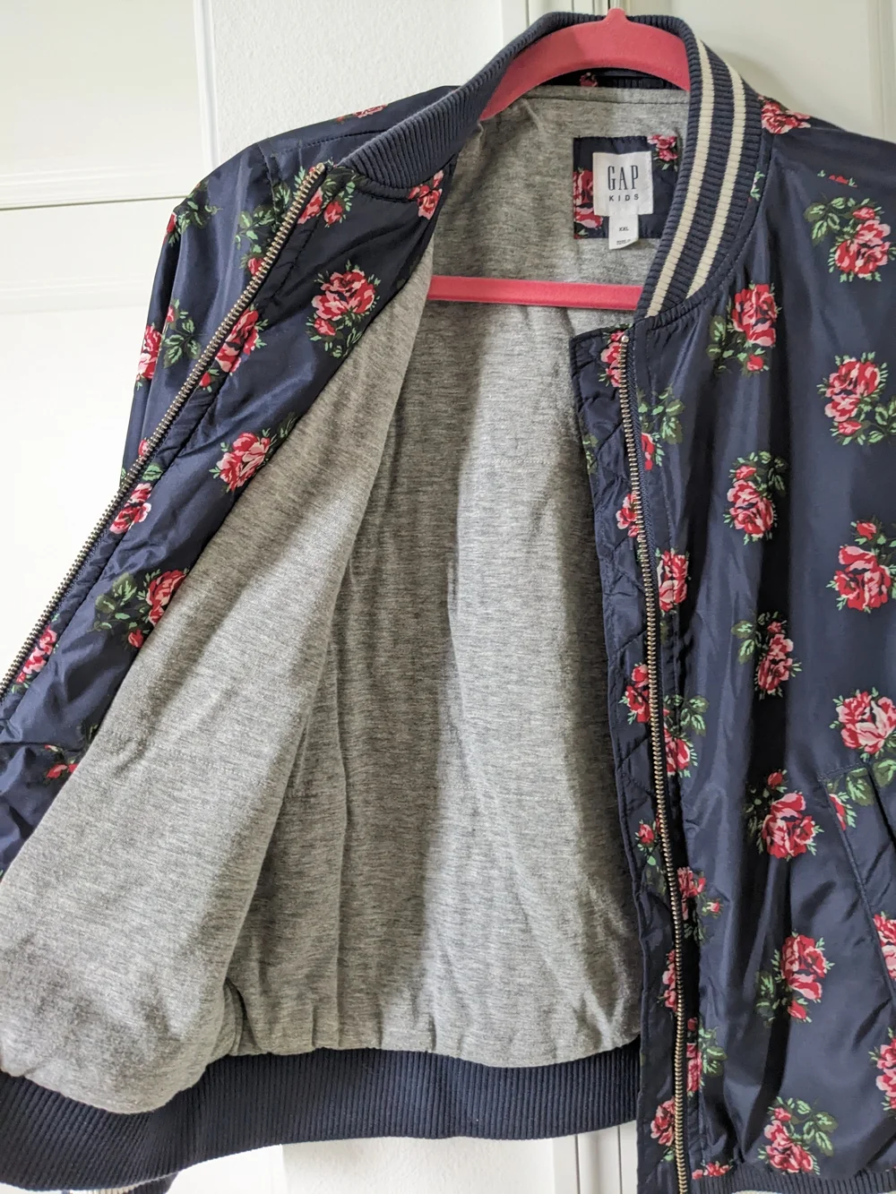 GAP Floral Bomber Jacket - Navy with Pink Roses